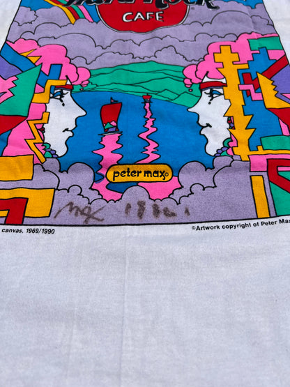 Vintage 1990 Peter Max Hard Rock Cafe Art "Autographed" Shirt