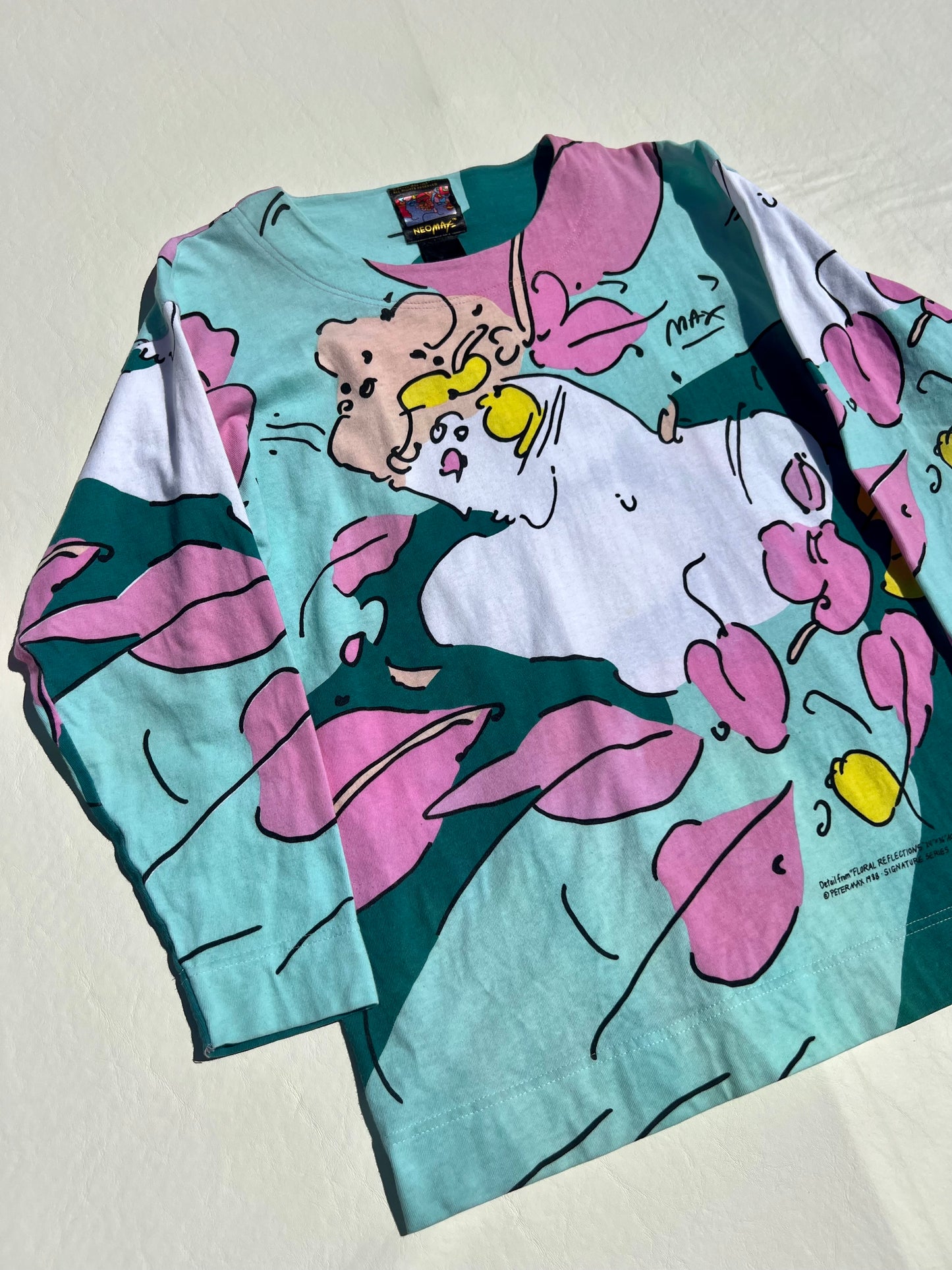 Vintage 1988 Peter Max "Floral Reflections" Neo Max Long Sleeve Art Shirt