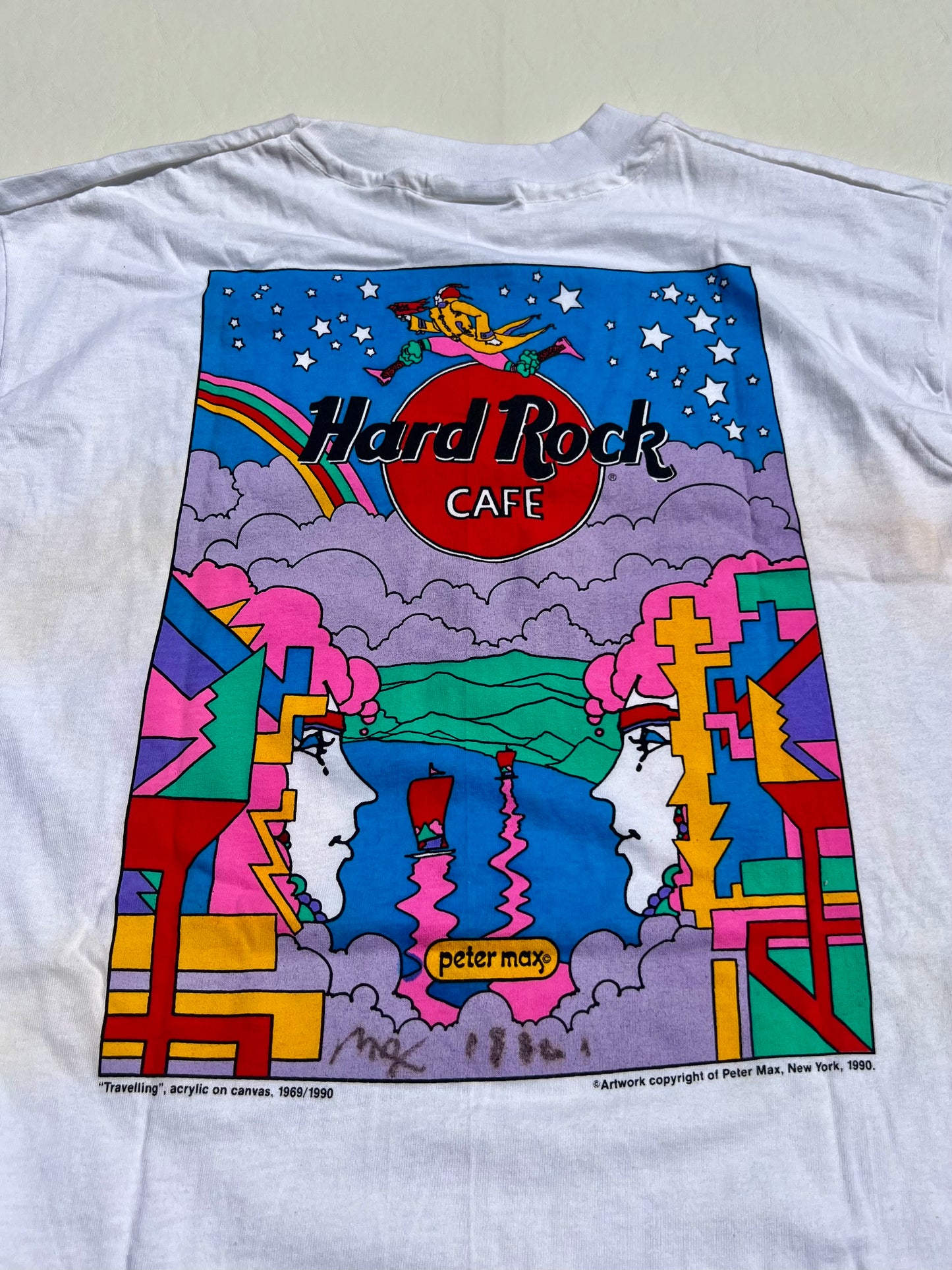 Vintage 1990 Peter Max Hard Rock Cafe Art "Autographed" Shirt